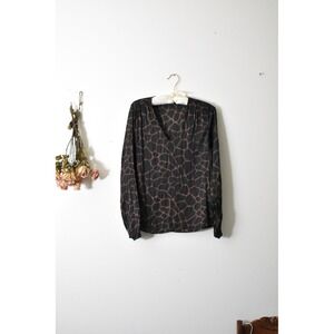 Banana Republic Womens Small Giraffe Print V-Neck Long Sleeve Blouse Brown Black